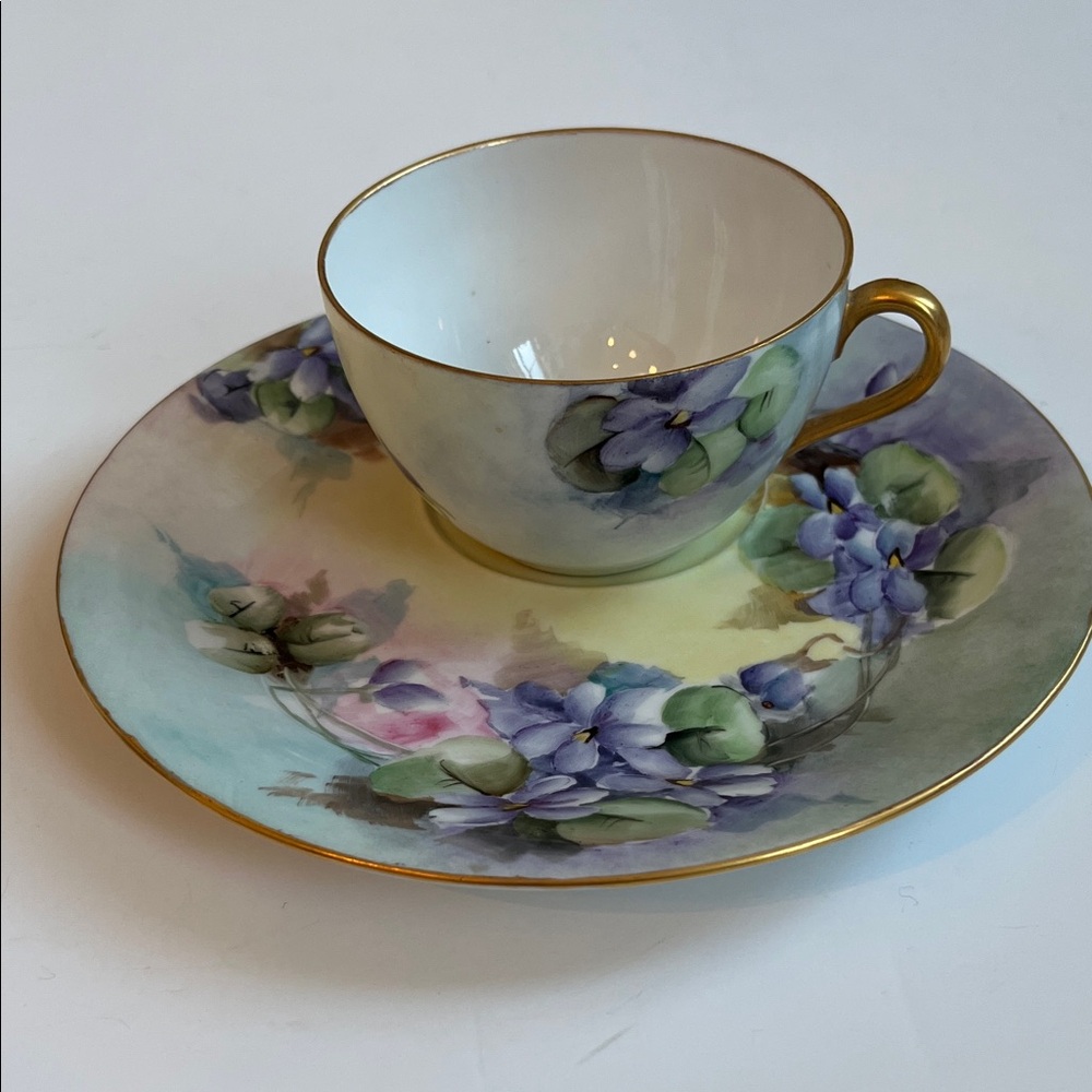 Vintage Cup and Off Center desert plate with violets